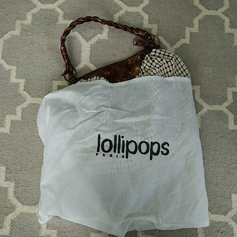 Leather fabric beige and brown shoulder bag